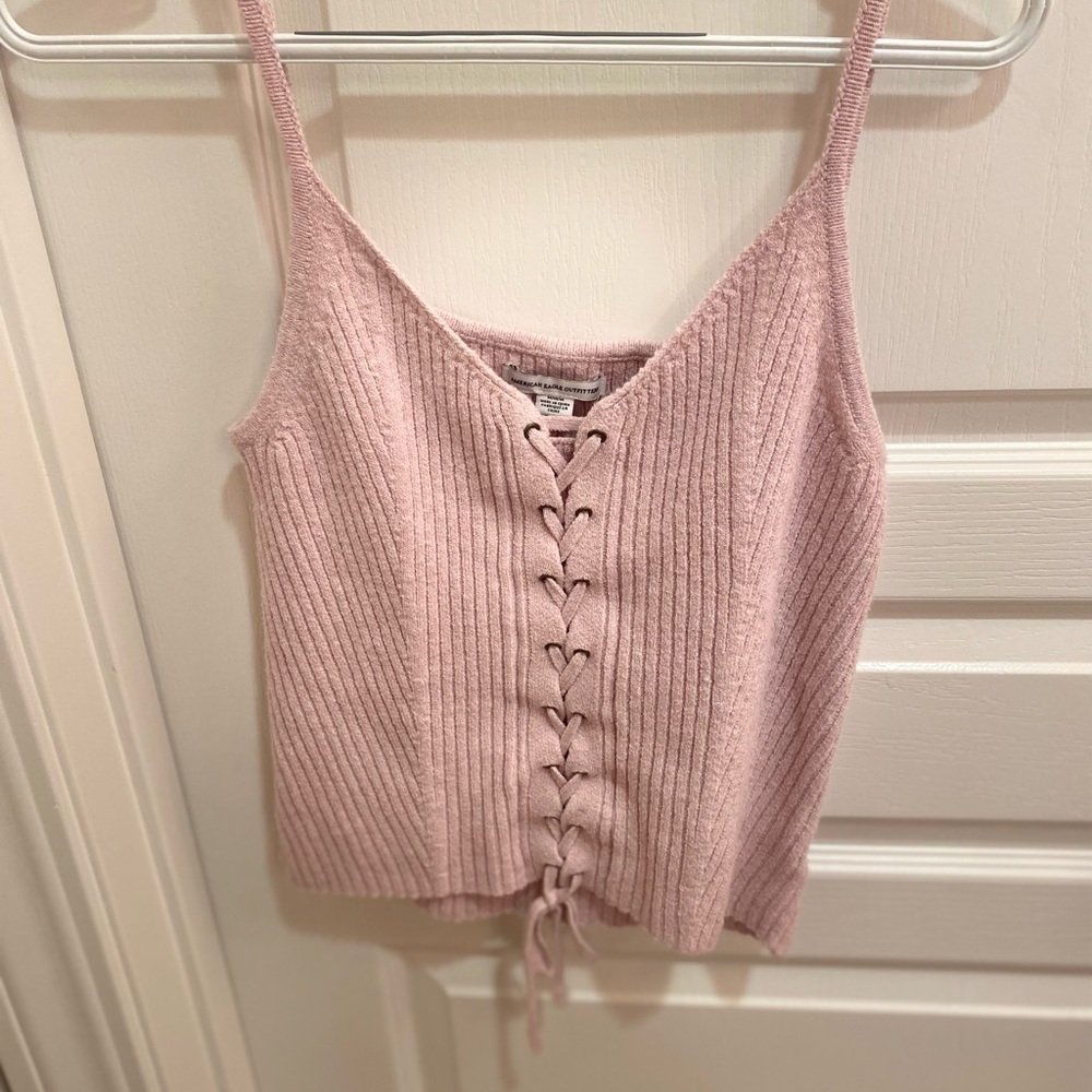 Lace up knit cropped top tank